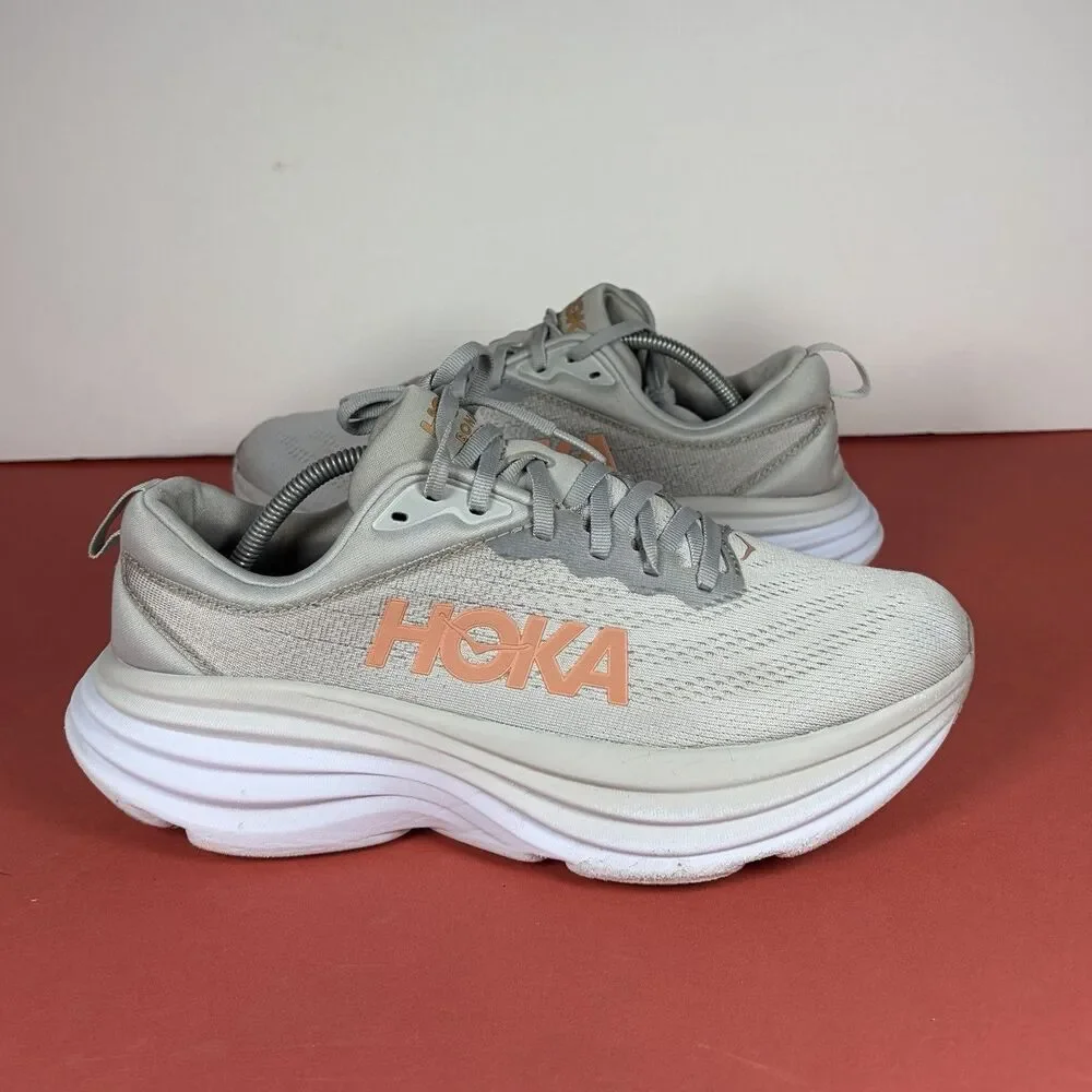 Hoka One One Bondi 8 1127952-HMLR Womens US 9 Running Shoes Gray Mesh Sneakers